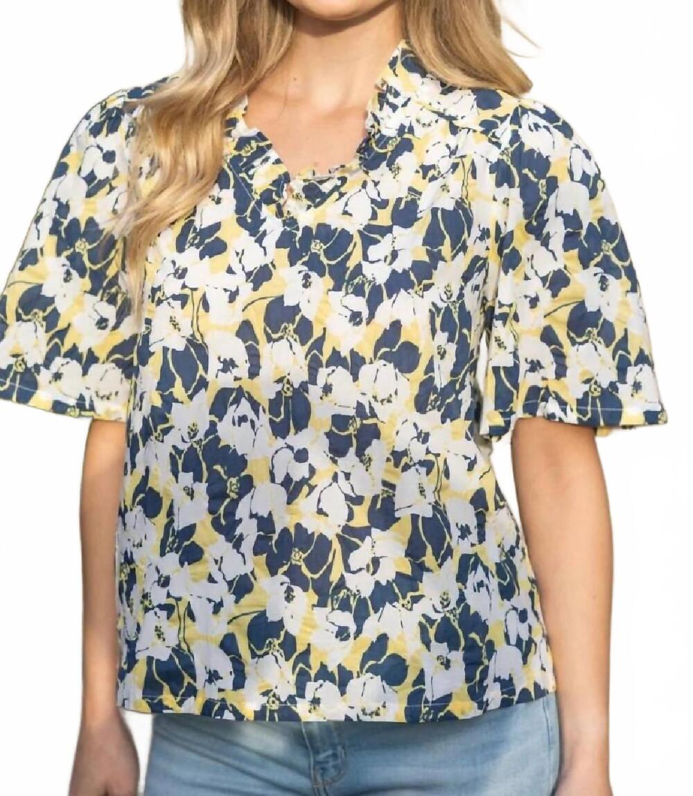 NEW VOY ruffle print top in navy